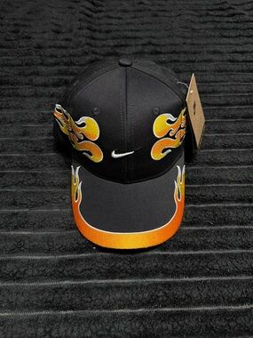 OG Nike Black Cap with Orange and Yellow Flame Embroidery